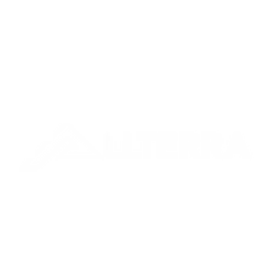 Ulterra logo with stylized mountain peak in white on a black background.
