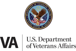 Seal of the U.S. Department of Veterans Affairs with an eagle, American flags, and text below.