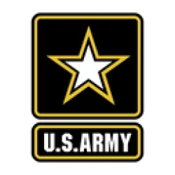 U.S. Army logo with a white star outlined in gold inside a gold-bordered square on black background.