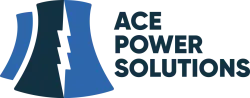 Ace Power Solutions logo featuring stylized blue and dark blue tower shapes with company name text.
