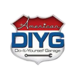 American DIY Garage shield logo with red, white, and blue colors and a wrench icon