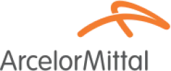 ArcelorMittal logo with orange swoosh design above black text on a white background