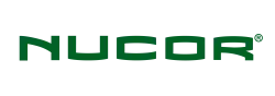 Green Nucor logo on a transparent background representing the steel production company.