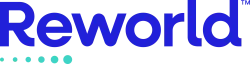 Reworld logo in blue font with a series of turquoise dots below the text on a white background.
