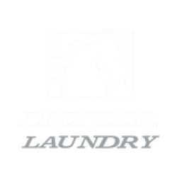 Logo featuring a black horse head inside a square above the text Dexter Laundry.