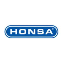 Blue and white HONSA logo with bold uppercase letters inside an oval shape on a black background