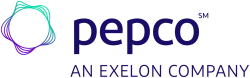 Pepco logo with a colorful abstract swirl and dark blue text representing an Exelon company.