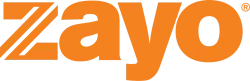 Orange Zayo logo with bold italic lettering and registered trademark symbol on a transparent background
