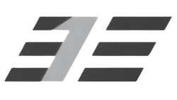Abstract logo with a stylized number 3 and three horizontal bars in dark and light gray on transparent background