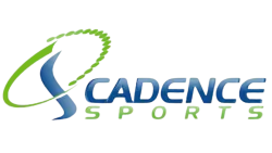 Cadence Sports logo with blue and green text and a stylized swoosh design.