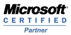 Microsoft Certified Partner logo with black and blue text on white background