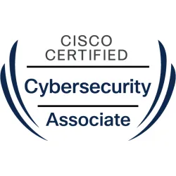Cisco Certified Cybersecurity Associate logo featuring a bold design and clear text.