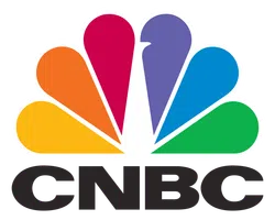 CNBC logo featuring a colorful peacock with six feathers in red, orange, yellow, green, blue, and purple.