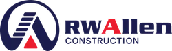 RW Allen Construction logo with stylized A and red triangle symbol in navy and red colors.