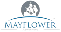 Mayflower Advisors logo featuring a gray sailing ship above blue text and a curved line