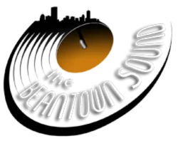 The Beatown Sound logo with city skyline, stylized record, and text in curved music note design