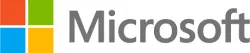 Microsoft logo featuring a four-color square icon and gray text on white background