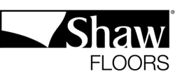 White Shaw company logo with a stylized swoosh symbol on a black background