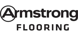 Black Armstrong Flooring logo with stylized A inside a circle and bold text on white background