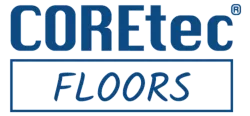 COREtec Floors logo with bold blue uppercase and script text inside a rectangular border