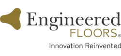 Engineered Floors logo with a gold emblem and tagline Innovation Reinvented on a transparent background