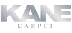 Shiny silver metallic logo of Kane Carpet with bold uppercase letters on black background.