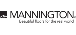 Mannington logo with tagline Beautiful floors for the real world in black text on white background