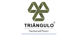 Triângulo Hardwood Floors logo with green geometric shapes and black text on a white background