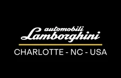 Lamborghini Automobili logo with Charlotte, NC, USA location text on black background.