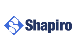 Shapiro logo with a stylized blue S inside a diamond shape next to bold navy blue text.