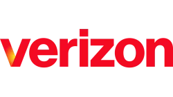 Verizon logo with bold red letters and an orange-yellow gradient on the letter V against a transparent background