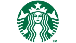 Green and white Starbucks logo featuring a crowned siren with flowing hair inside a circle.