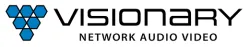 Visionary logo with blue hexagonal shapes and black text reading Network Audio Video