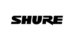 Black SHURE logo text on a white background representing the audio equipment brand.