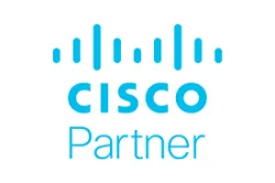 Cisco Partner logo in blue with stylized signal bars over the brand name on a white background