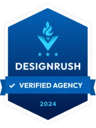 DesignRush 2024 verified agency badge in blue with flame icon and checkmark ribbon.
