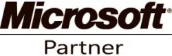 Microsoft Partner logo in black text with a horizontal line separating the two words on a white background.