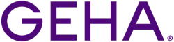 Purple GEHA logo with bold uppercase letters on a transparent background.