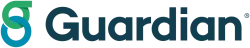 Guardian company logo with a blue and green interlocking design and bold dark blue text.