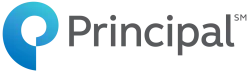 Principal logo with a blue circular gradient symbol and gray text on a transparent background