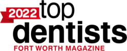 2022 Best of Fort Worth Magazine award logo in red and black colors with a ribbon design