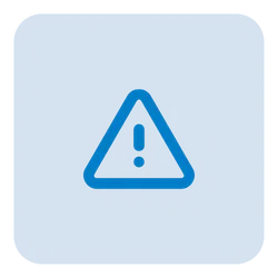 Blue warning triangle with exclamation mark inside on a lighter blue rounded square background