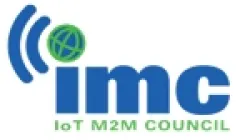 IMC IoT M2M Council logo featuring blue text with wireless signal and globe icons in green and blue.