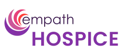 Empath Hospice logo featuring purple and red circular design with bold purple text hospice