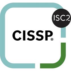 ISC2 logo with stylized rounded corners in green and blue against a white background