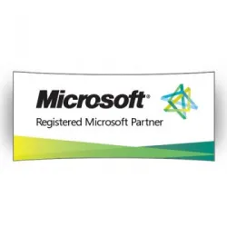 Microsoft Registered Partner logo with black text and multicolored triangular design on white background.