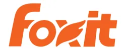 Orange Foxit logo with stylized fox tail integrated into the text on a white background