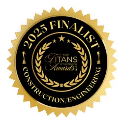 Gold and black MSP Titans of the Industry Awards 2025 Finalist seal for Construction and Engineering category.