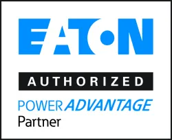 Eaton Authorized PowerAdvantage Partner logo with blue and black text on white background