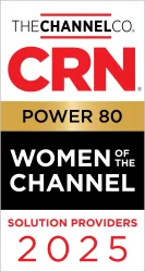 CRN Power 80 Women of the Channel Solution Providers 2025 award logo with red and black text on white and gold background.
